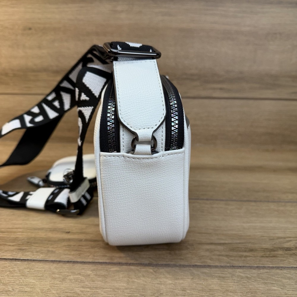 Karl Lagerfeld Maybelle Double Zip White Iridescent Crossbody Camera Bag Pouch - Picture 9 of 16